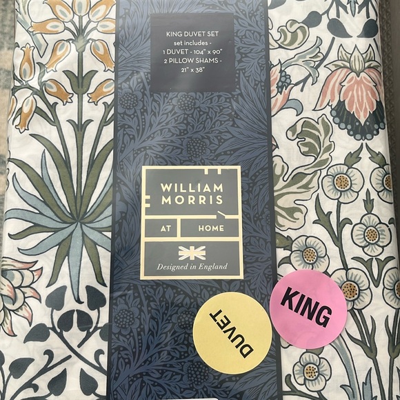 WILLIAM MORRIS England Hyacinth Meadow Blue Green King Duvet Set Shams NWT - Picture 1 of 10